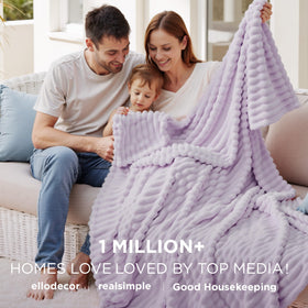 Bedsure GentleSoft Lavender Fog Blanket on couch delivers cozy warmth for relaxed evenings
