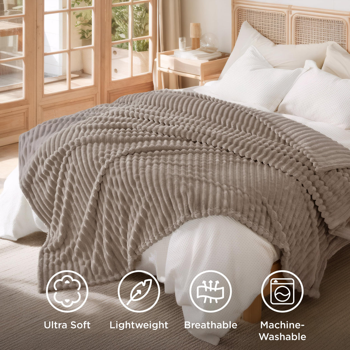 Bedsure GentleSoft blanket styled in living room for relaxed ambiance.