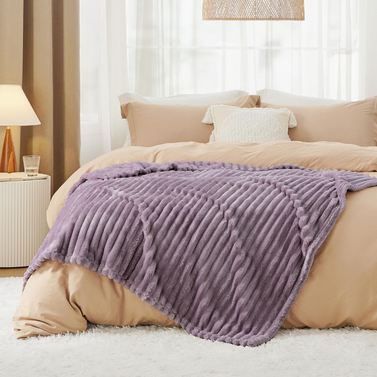 Bedsure GentleSoft light purple throw back view highlights full size and weave.