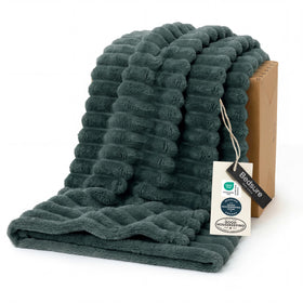 Bedsure GentleSoft Mallard Green fleece blanket with stripe pattern offers cozy warmth for living room decor.