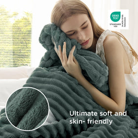 Stitching detail on Bedsure GentleSoft Mallard Green blanket highlights durability.