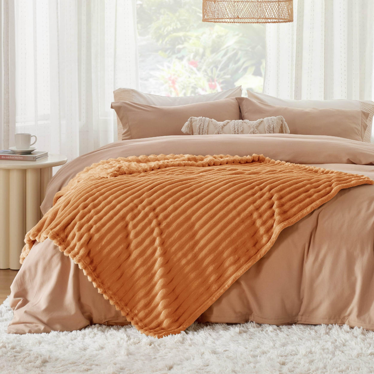 Bedsure GentleSoft orange fall throw blanket colorfast dyeing keeps vibrant hues.