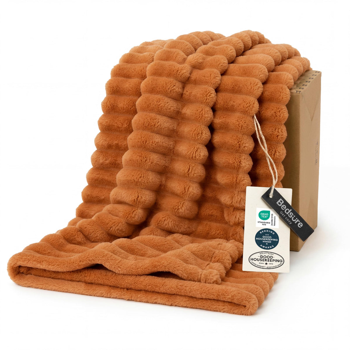 Bedsure GentleSoft orange fall throw blanket texture close-up highlighting plush microfiber comfort.