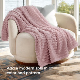 Bedsure GentleSoft pink blanket with striped pattern complements modern decor