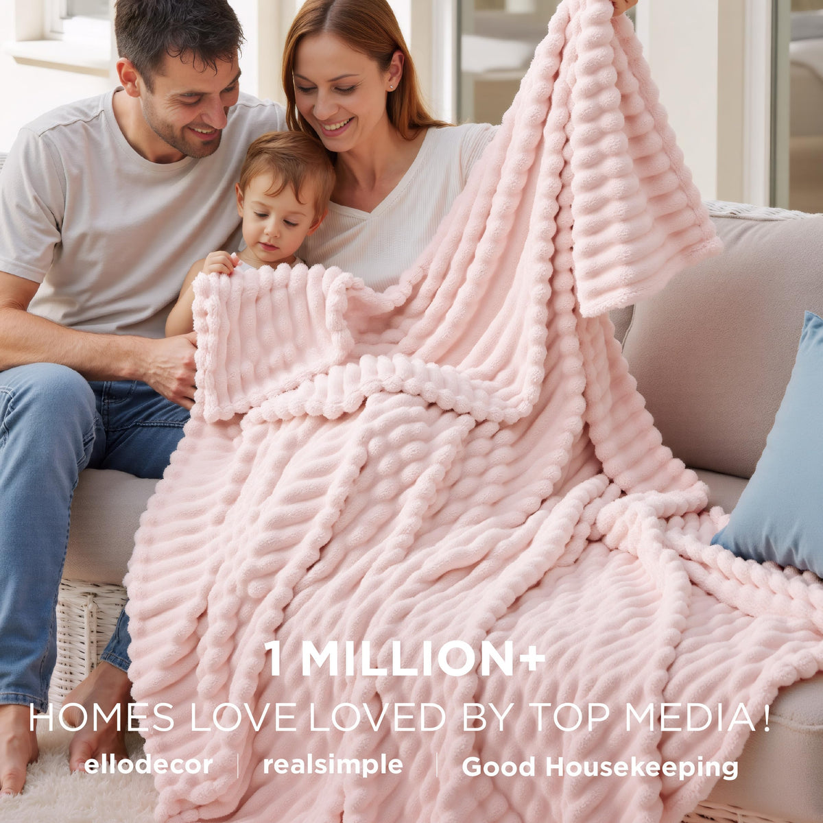 Bedsure GentleSoft Pink Throw close-up fleece texture shows plush softness and durable stitching.