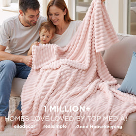 Bedsure GentleSoft Pink Throw close-up fleece texture shows plush softness and durable stitching.