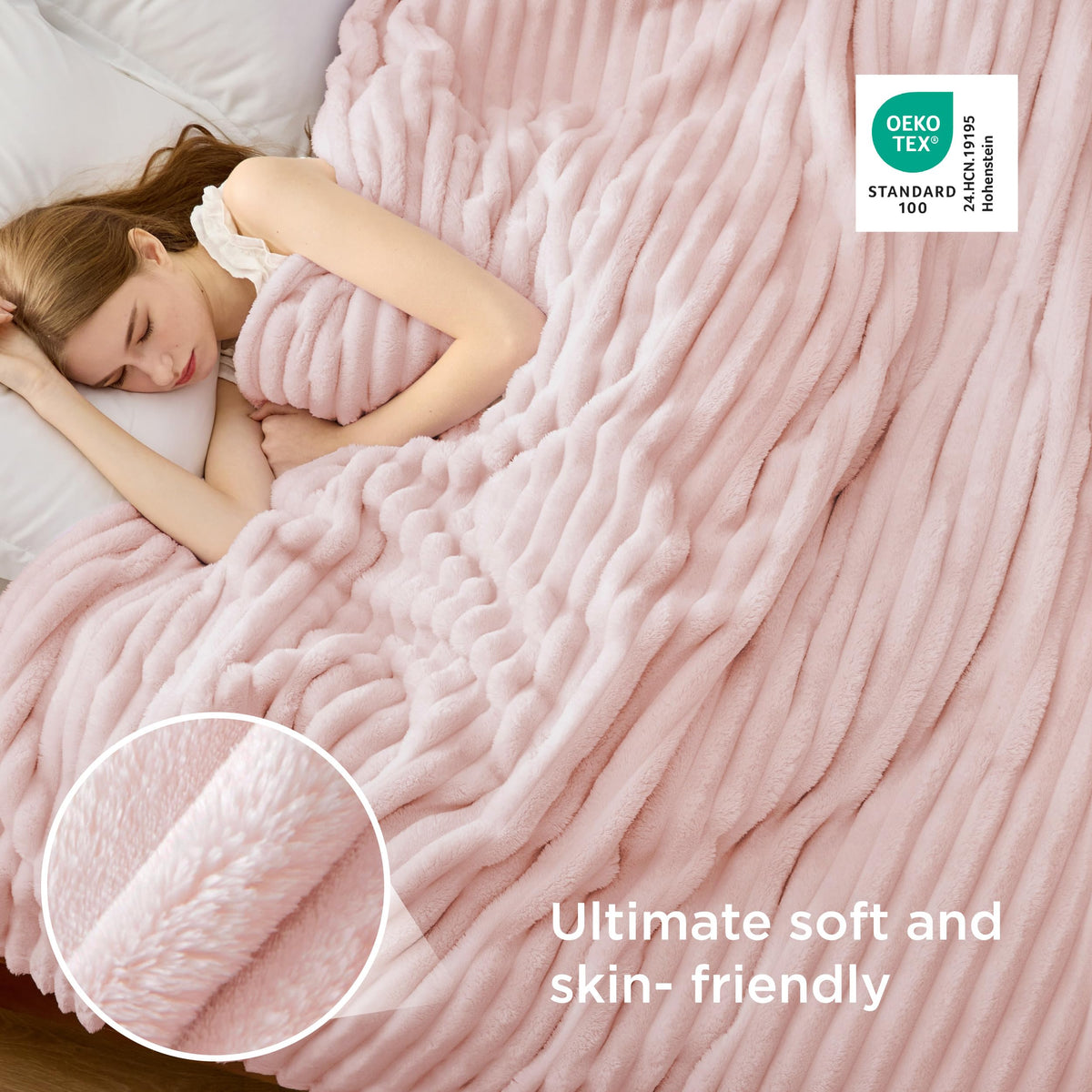 Bedsure GentleSoft Pink Throw draped over a chair demonstrates versatile comfort for lounging.