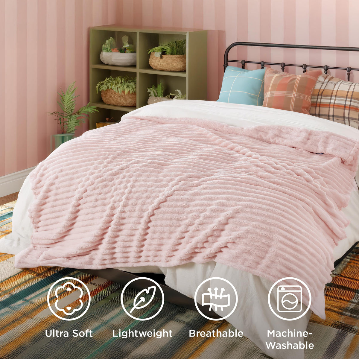 Bedsure GentleSoft Pink Throw in gift-ready packaging makes a thoughtful present for women.