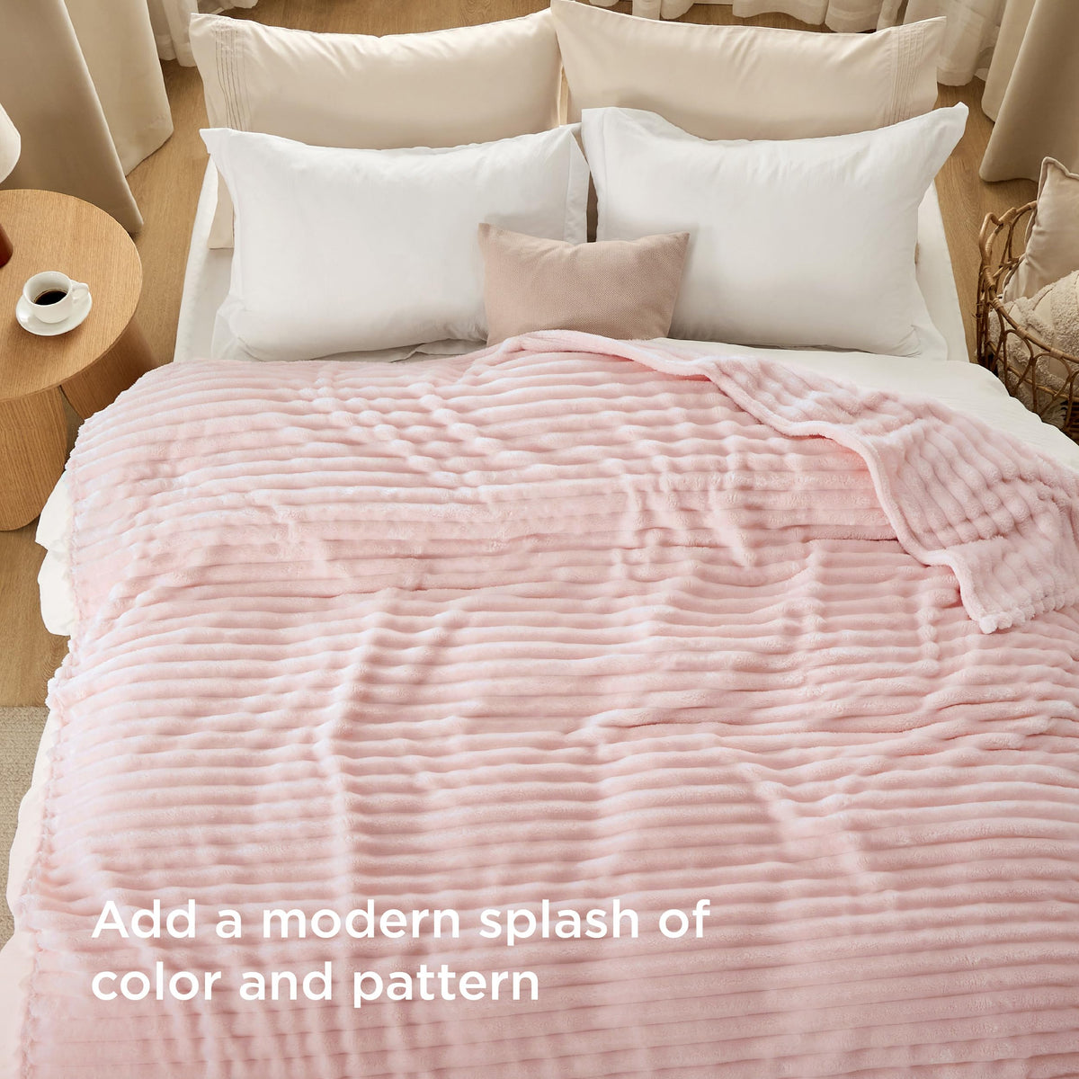 Bedsure GentleSoft Pink Throw stripe pattern complements modern decor with understated elegance.