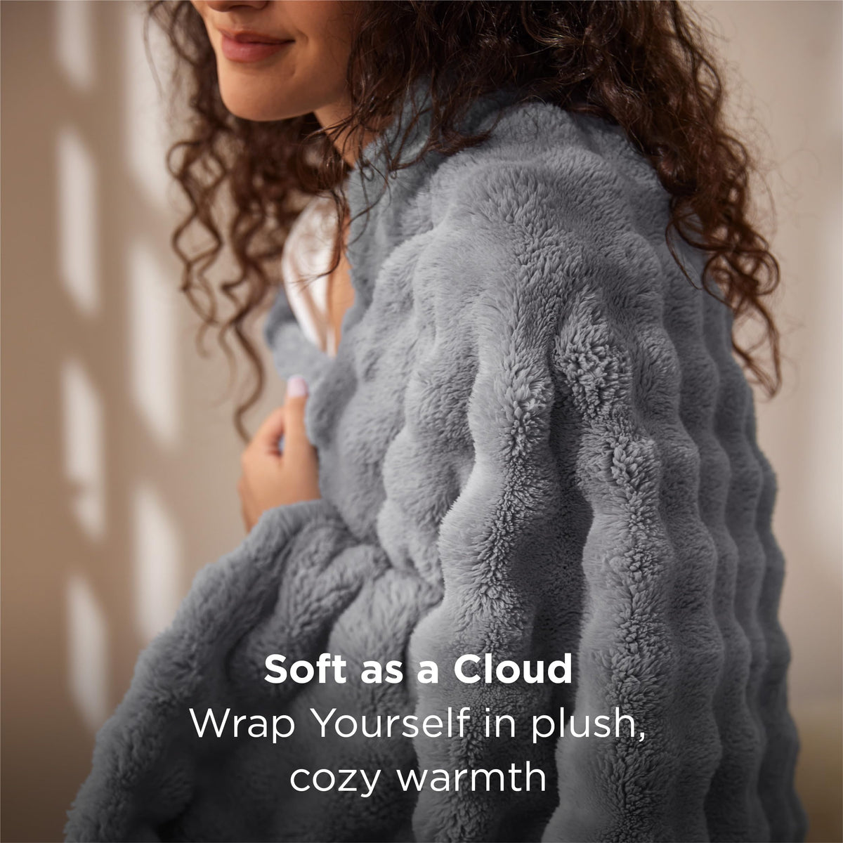 Bedsure GentleSoft plush fabric close-up highlights skin-friendly softness.
