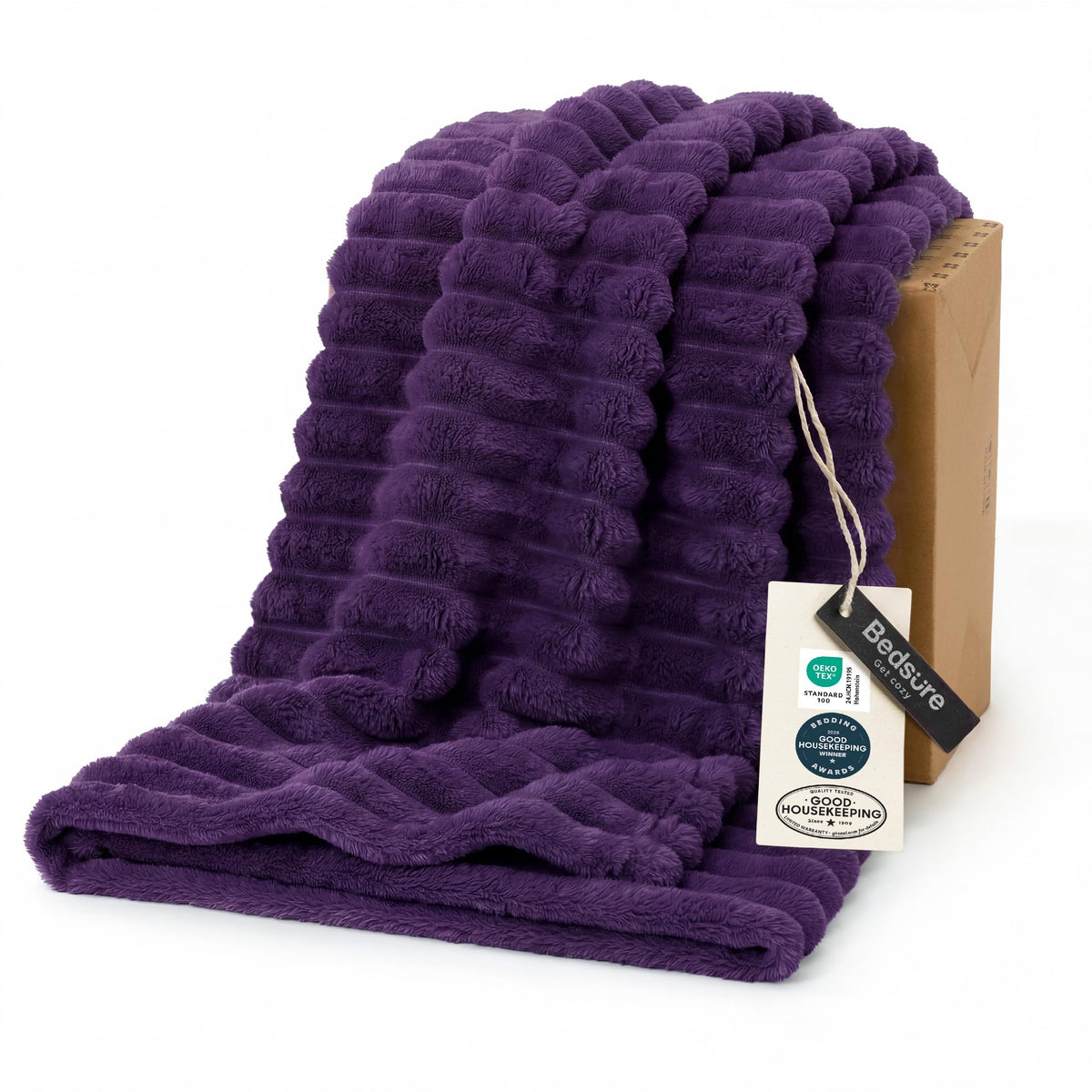Bedsure GentleSoft purple throw on couch for cozy lounging