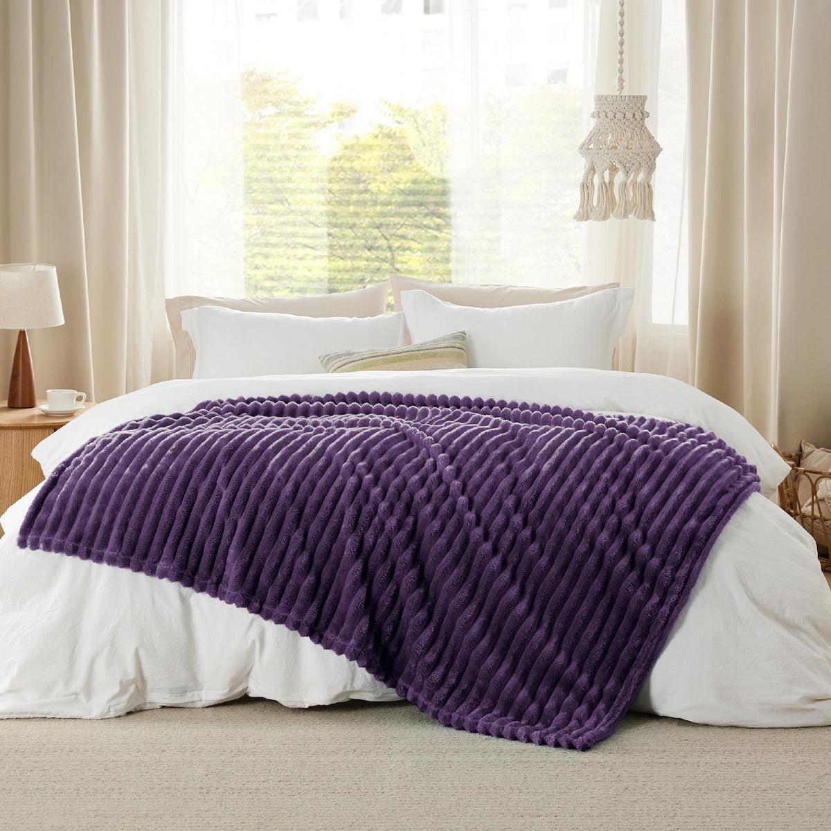 Bedsure GentleSoft purple throw striped texture complements any room
