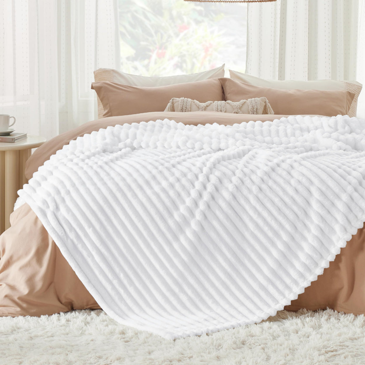 Bedsure GentleSoft blanket showing striped texture to match modern decor.
