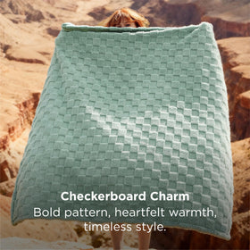 Bedsure GentleSoft Sage Green blanket with checker pattern adds modern dorm style.