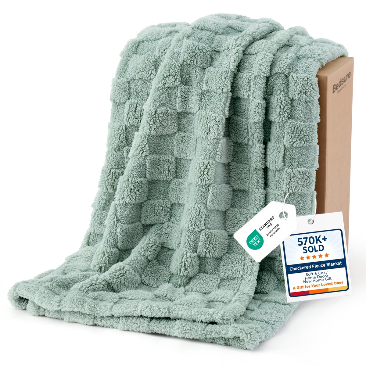Bedsure GentleSoft Sage Green Twin XL Blanket full view, showcasing cozy dorm room essential.