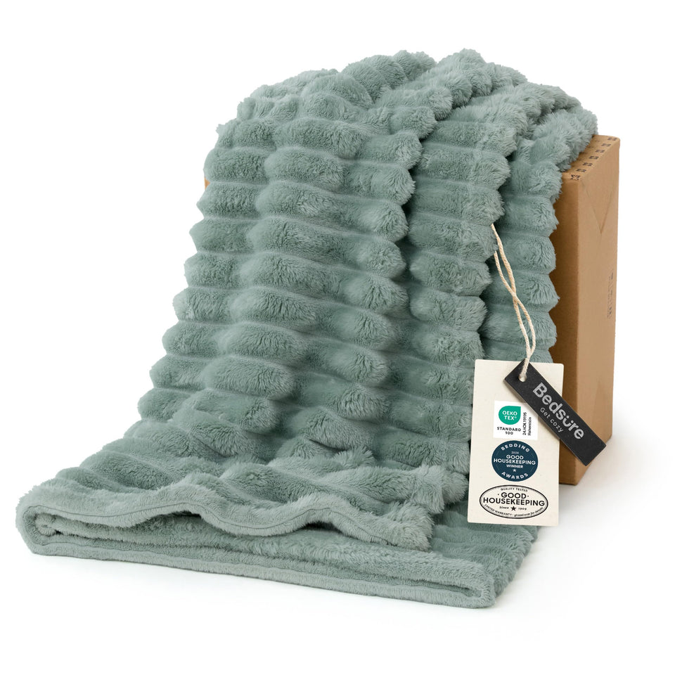 Bedsure GentleSoft Sage Green Throw close-up texture for cozy lounging