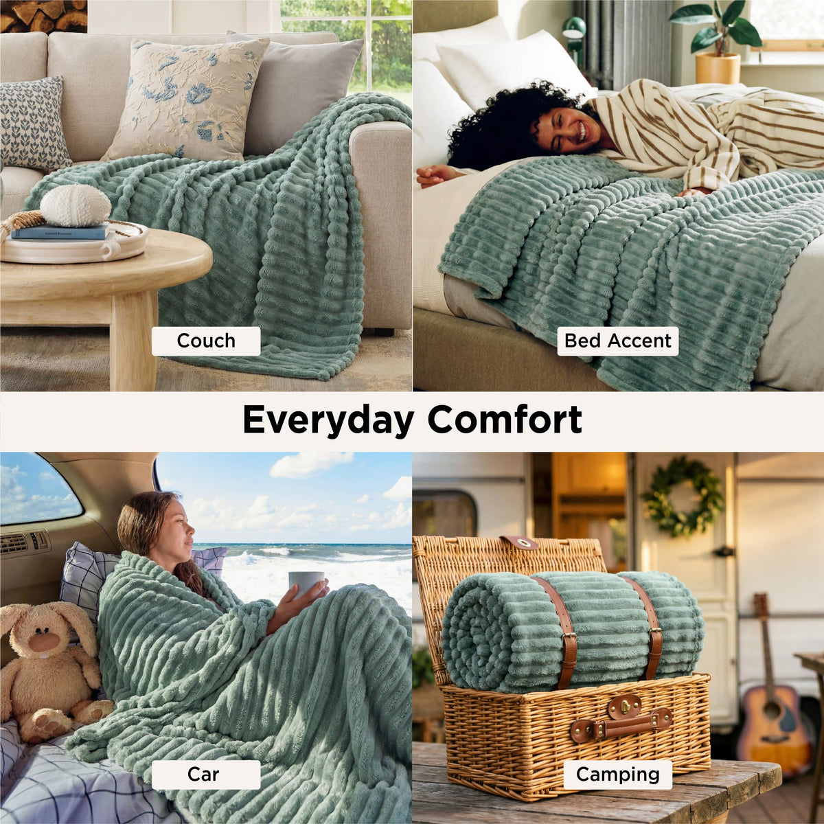 Bedsure GentleSoft Sage Green Throw in a reading nook for comfort