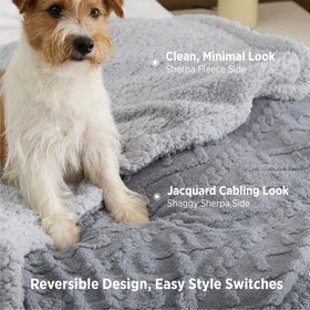 Grey Bedsure Gentlesoft Sherpa blanket in a cozy bedroom setting