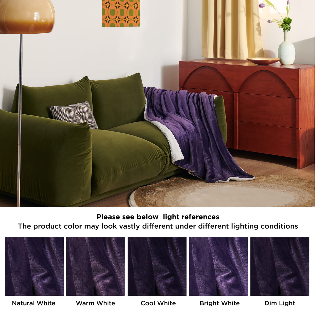 Bedsure GentleSoft sherpa fleece throw in purple color adds warm living room accent