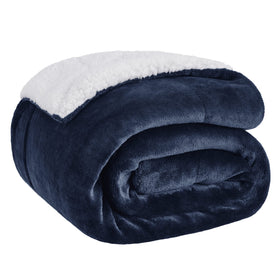 Bedsure GentleSoft Sherpa Throw front view navy, couch warmth for chilly evenings