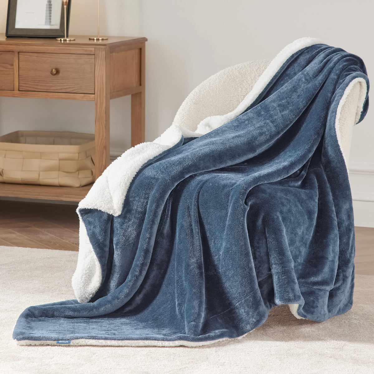 Bedsure GentleSoft Sherpa Throw on bed adding warm texture to bedroom