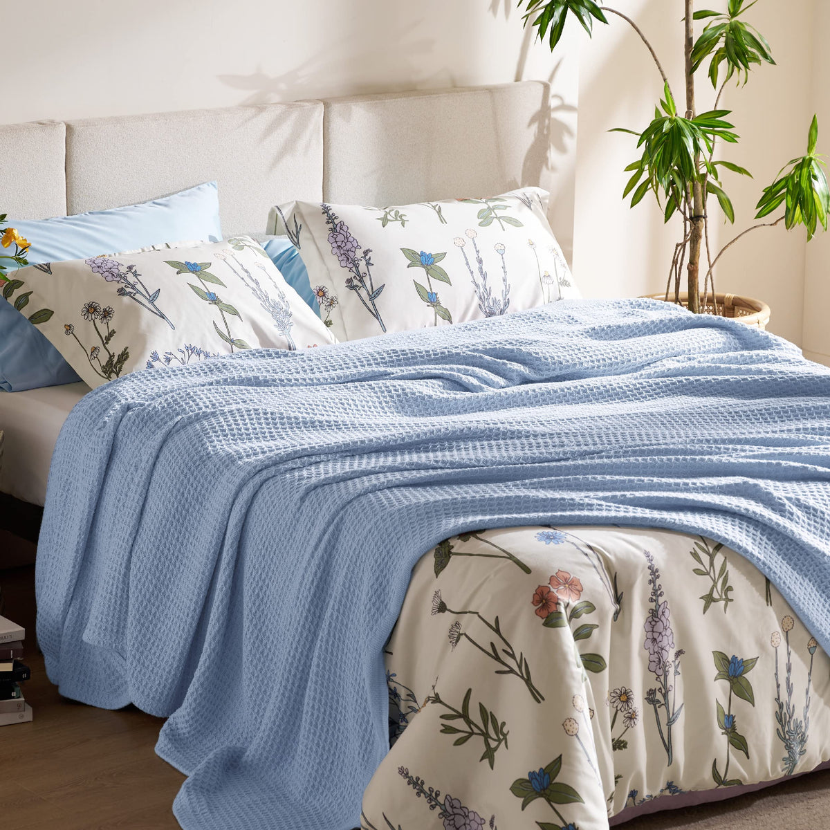 Sky blue Bedsure Gentlesoft blanket highlights tranquil color and weave