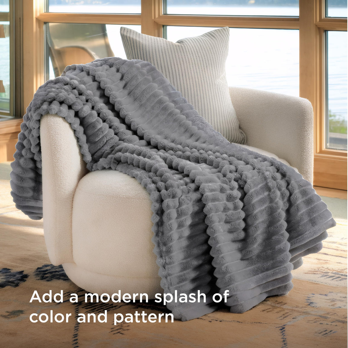 Bedsure GentleSoft stripe texture fleece highlights pattern that coordinates with home decor.