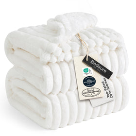 Bedsure GentleSoft striped blanket on bed showing plush soft texture for cozy nights
