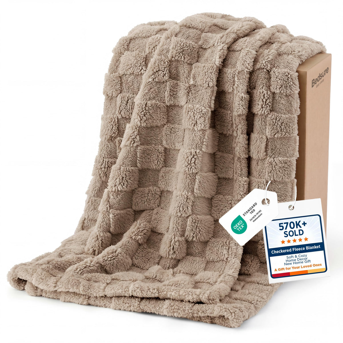 Bedsure Gentlesoft throw with checkered texture closeup showing plush warmth