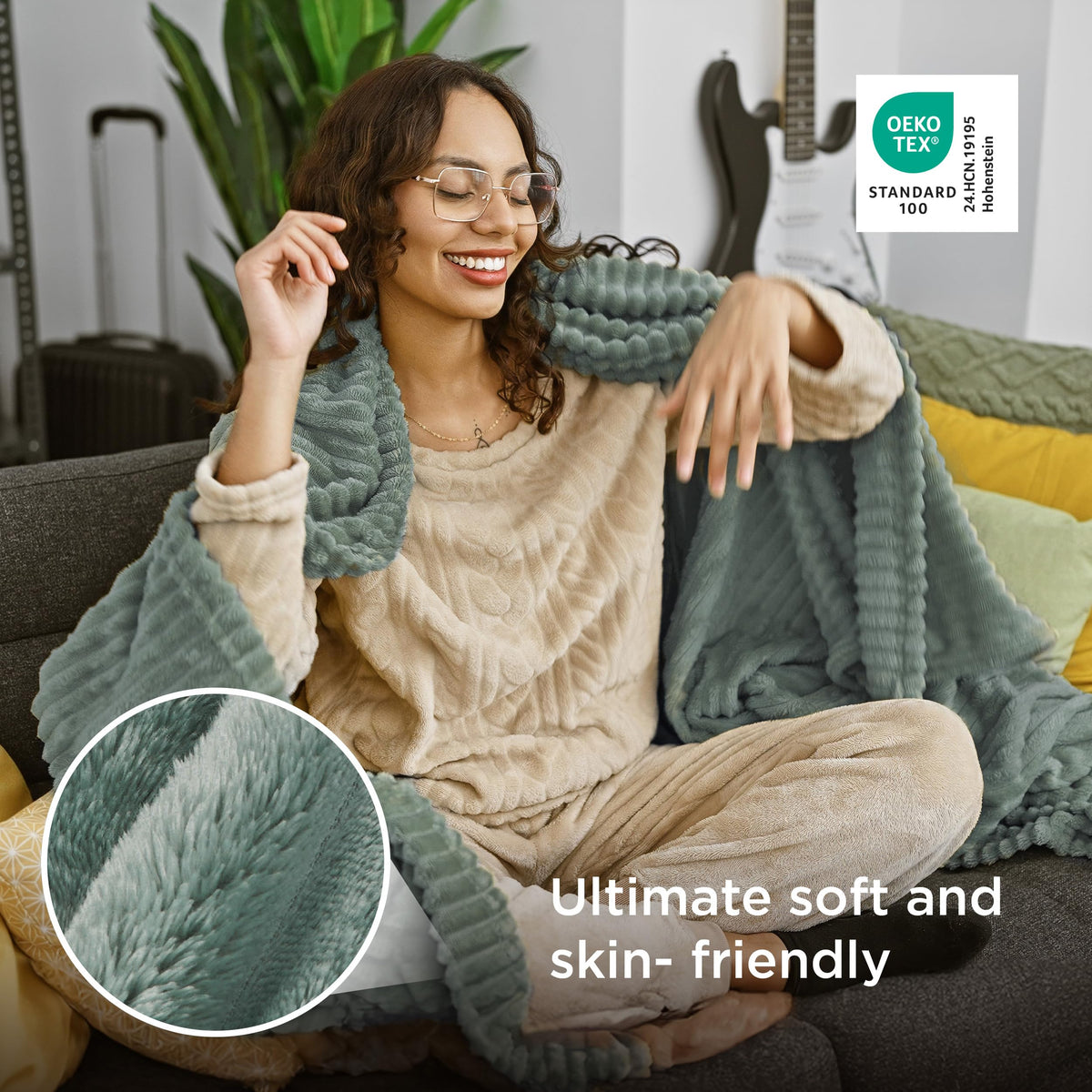 Bedsure GentleSoft blanket draped on bed, perfect for snuggling