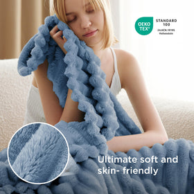 Bedsure GentleSoft blue tone blanket complements beds and couches with lightweight comfort.