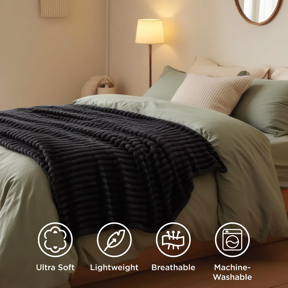 Bedsure GentleSoft Twin Blanket packaging highlights durability and easy care.