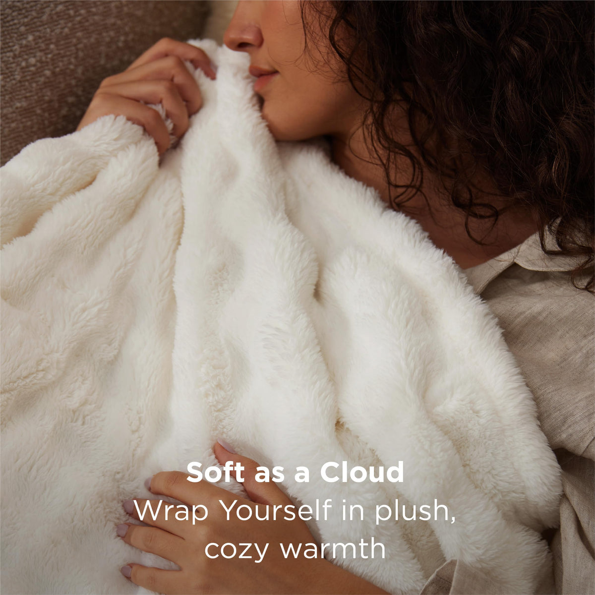 Bedsure GentleSoft white throw close-up showcases plush softness for skin comfort.
