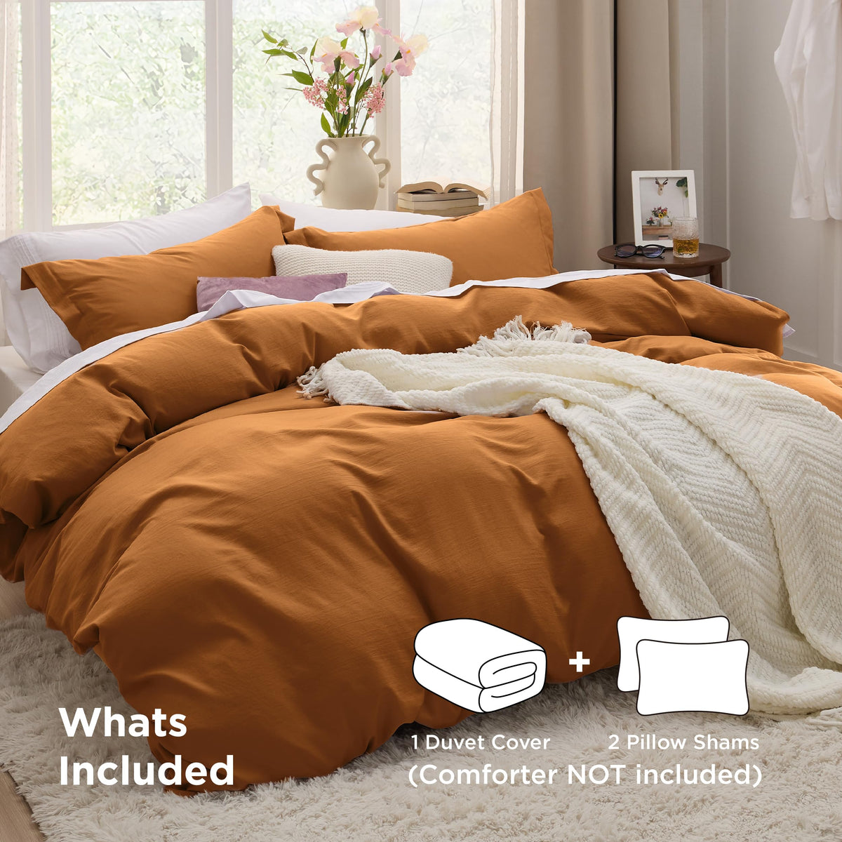 Bedsure Gold duvet cover texture close-up shows soft, cotton-like microfiber feel.