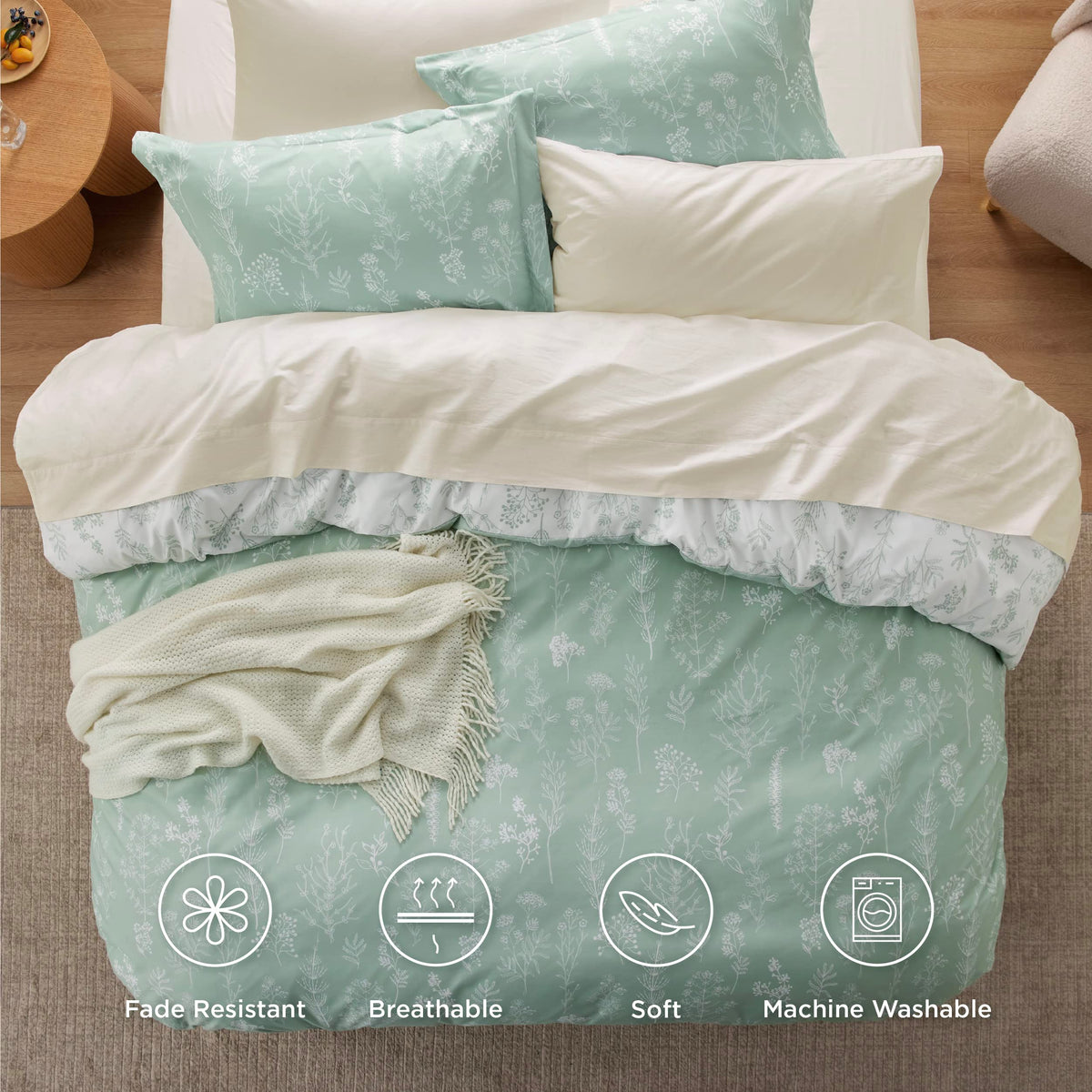 Bedsure green bedding set in durable microfiber for lasting color and soft touch