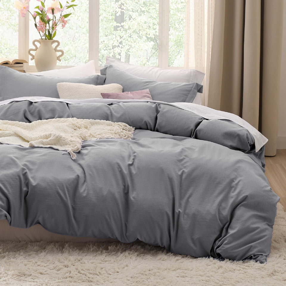 Bedsure grey king duvet cover showcases a soft cotton-like texture for comfortable nights.