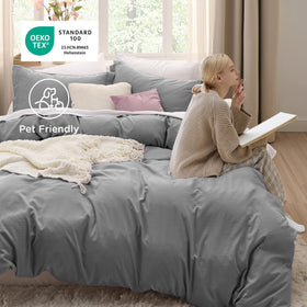 Sturdy stitching on Bedsure grey duvet cover signals long-lasting durability.
