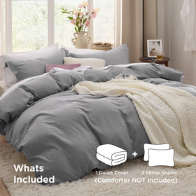 Bedsure grey duvet cover features zipper closure for quick, secure bedding changes.
