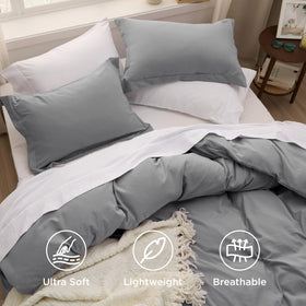Bedsure grey pillow shams complete the coordinated set for a polished bed.