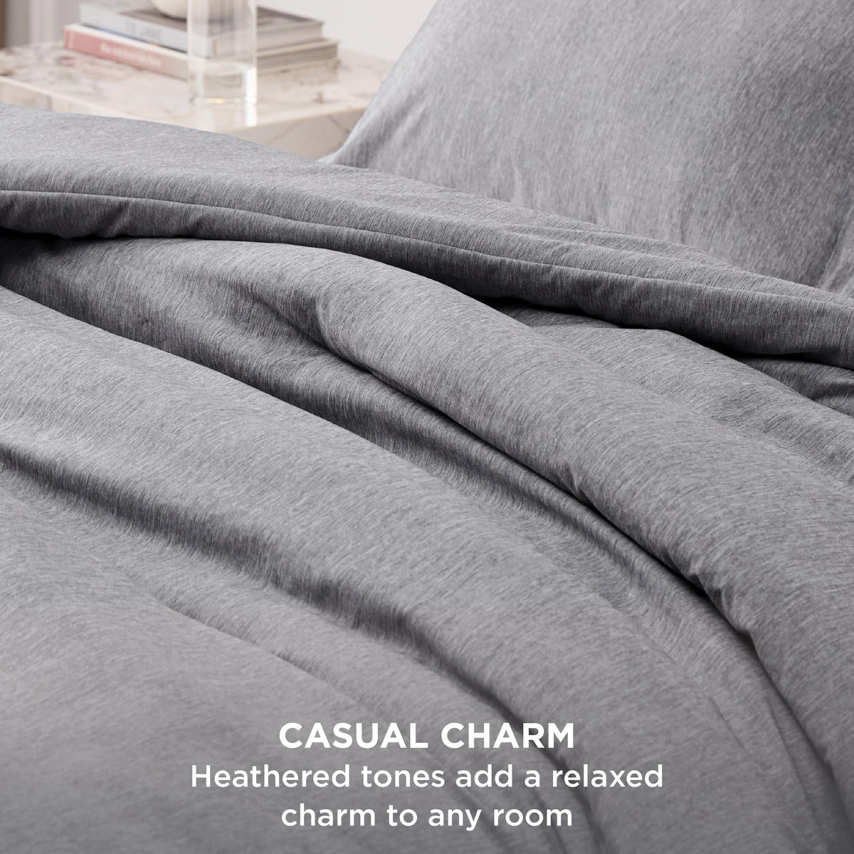 Bedsure grey queen comforter closeup fabric showing brushed microfiber softness.