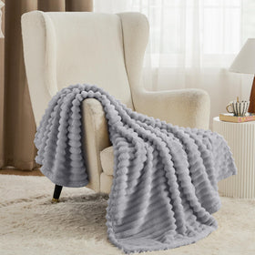 Bedsure Grey striped blanket texture close-up shows plush microfiber