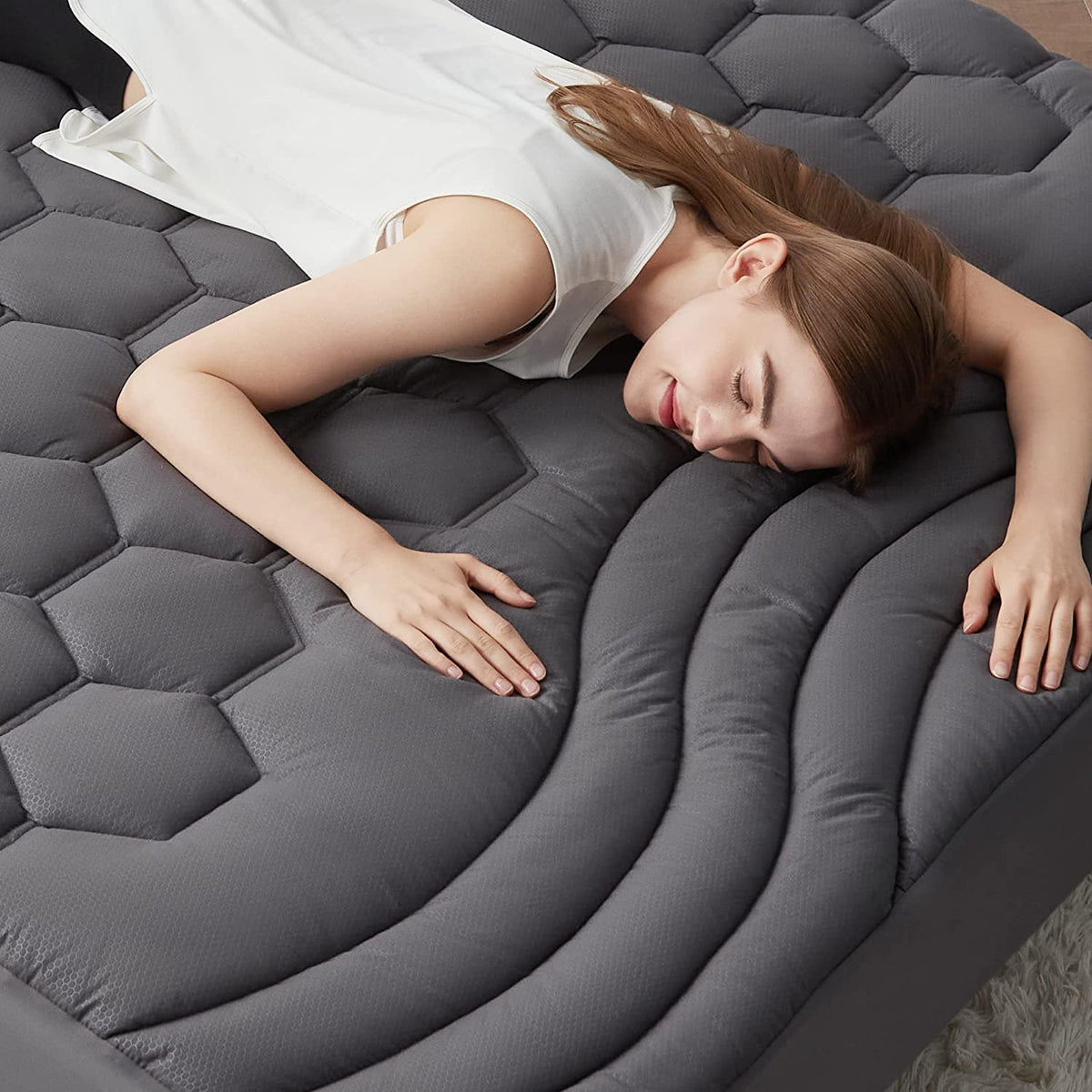 Bedsure Grey Twin XL Mattress Pad ideal for dorm room upgrades