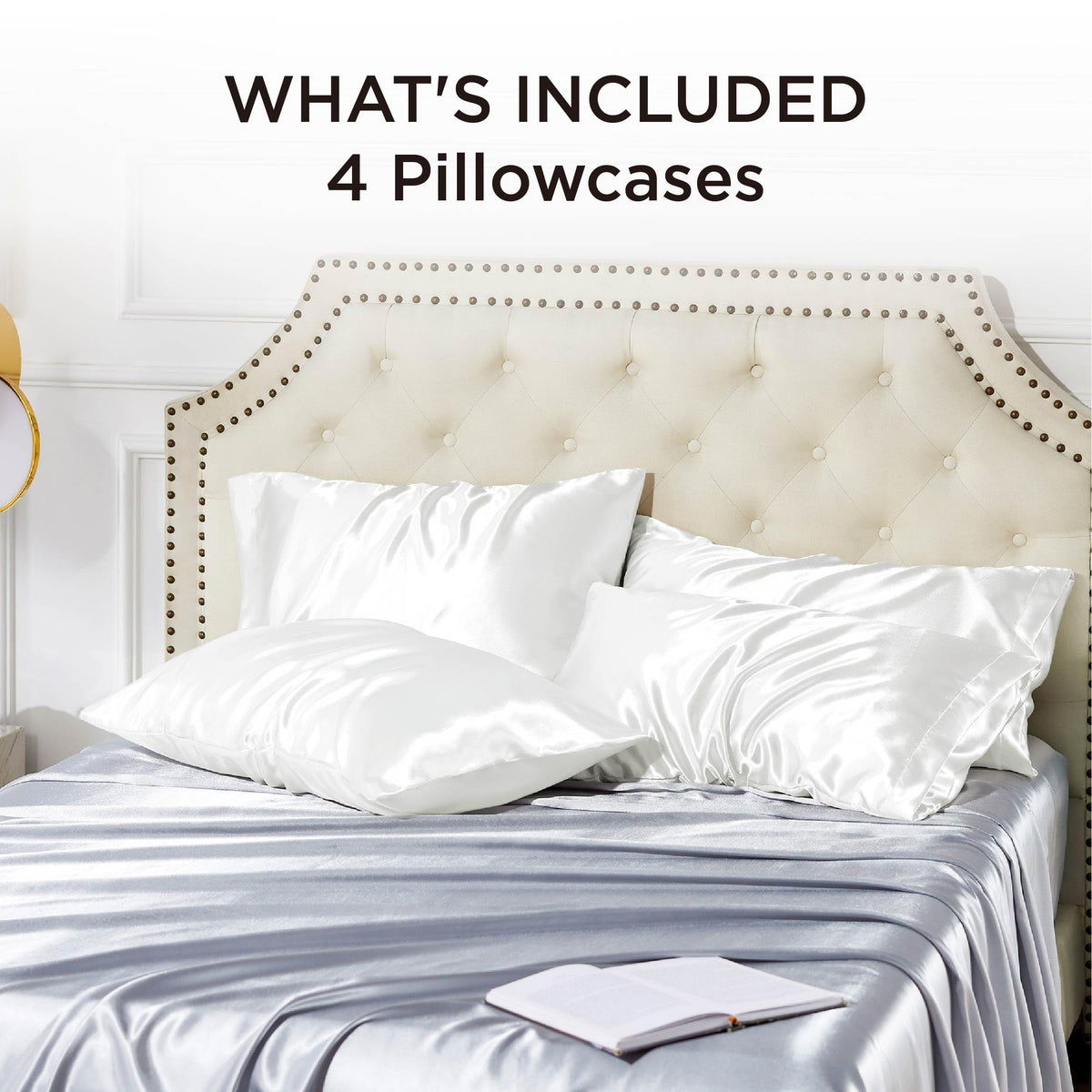 Bedsure satin pillowcase four-pack promotes skin-friendly sleep surface.
