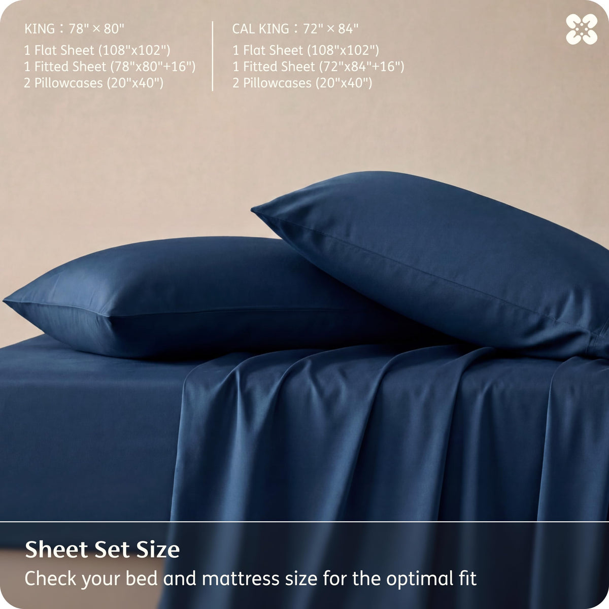 Bedsure hotel luxury vibe on navy sheets with silky finish.