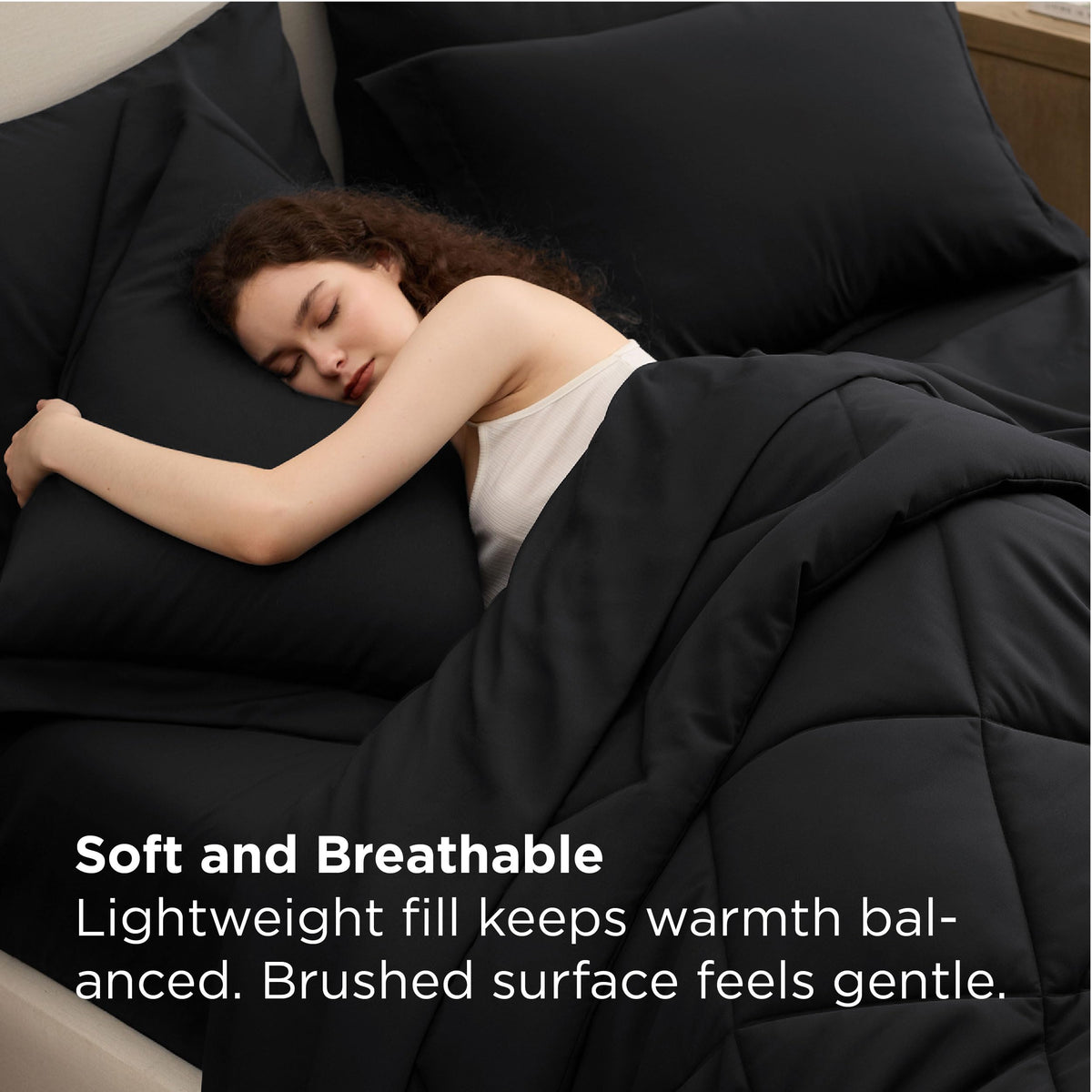 Bedsure hydro-brush microfiber sheets feel silky soft and breathable against skin in black