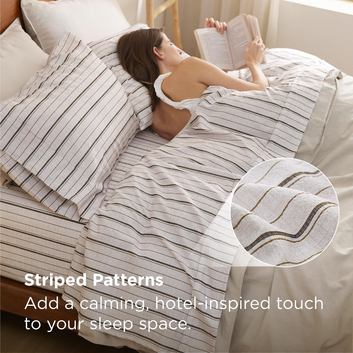 Bedsure imitation cotton textured jacquard stripes add soft visual texture to the king set.