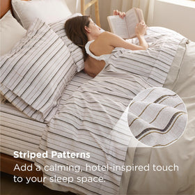 Bedsure imitation cotton textured jacquard stripes add soft visual texture to the king set.