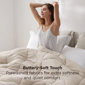 Bedsure king comforter 260gsm fill delivers balanced warmth and breathability.