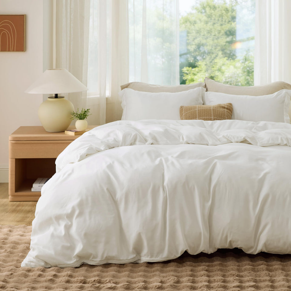 Bedsure king duvet cover in cream white with soft, breathable comfort.