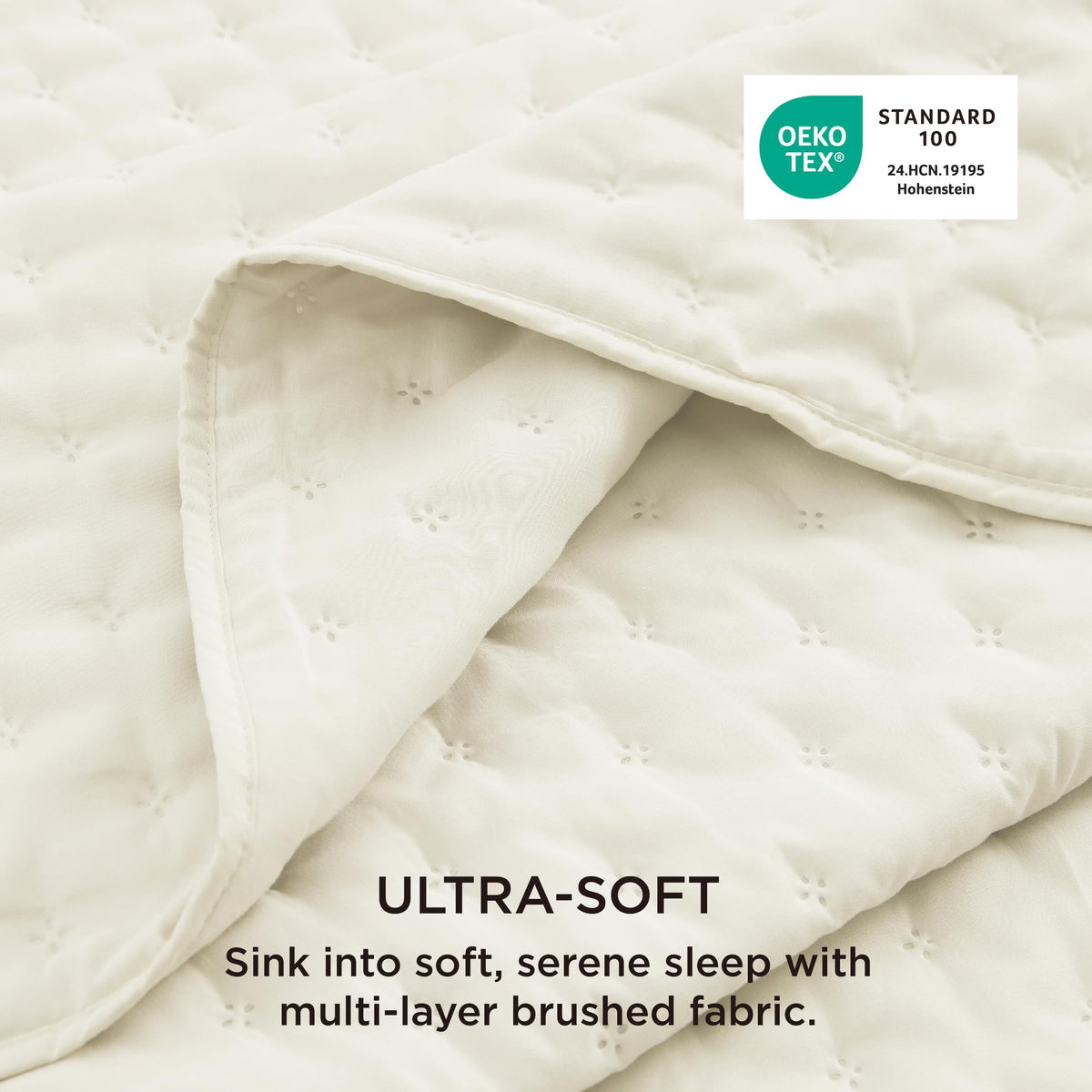 Bedsure king quilt cream on-bed setup illustrating king size coverage